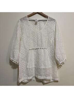 Vintage Coreylynncalter White Hippie Bohemian Swimsuit Cover with Fromt Pocket M